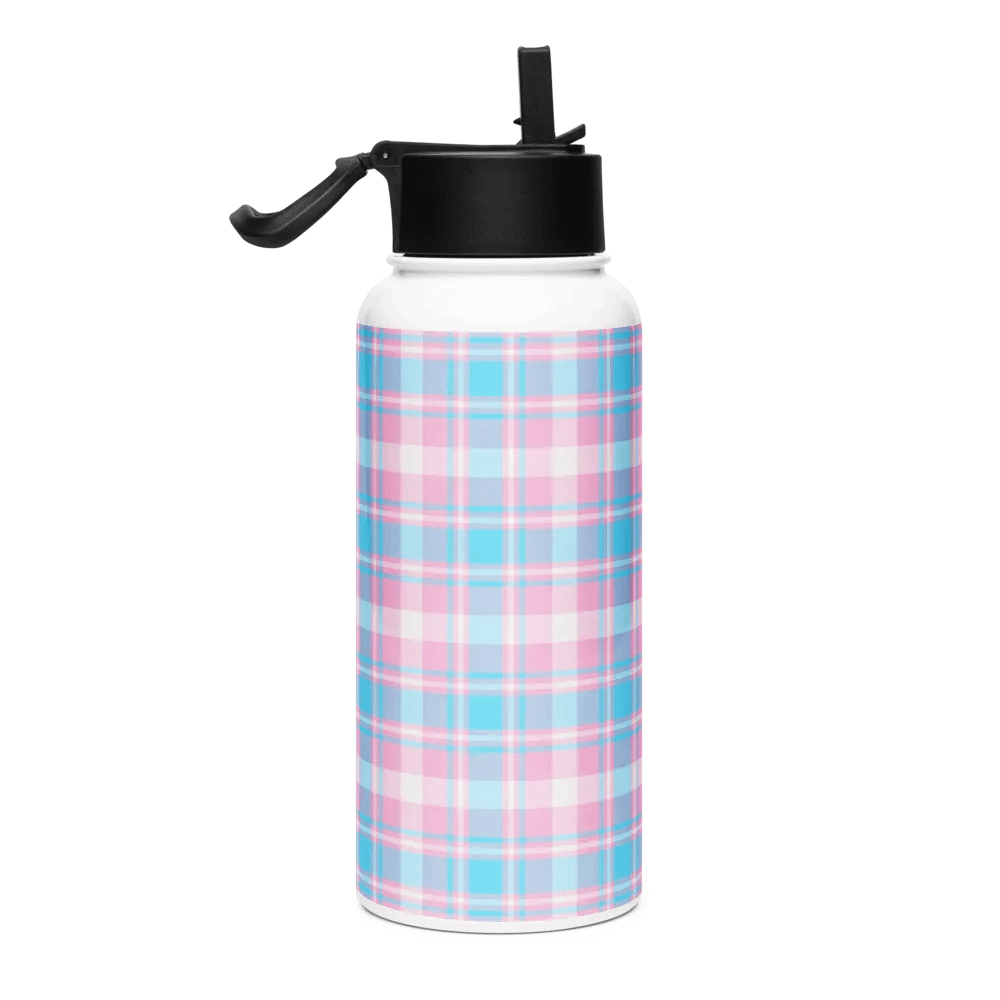 Baby Blue, Pink, and White Plaid Water Bottle product image (1)