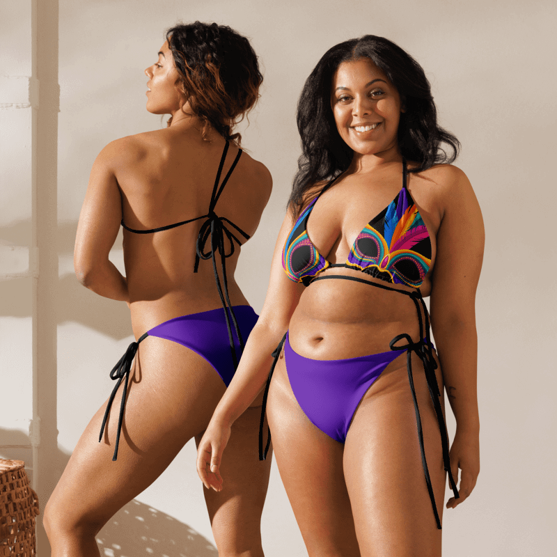 Low Rise Cheeky String Bikini, Mardi Gras Top, Purple Bottoms product image (7)