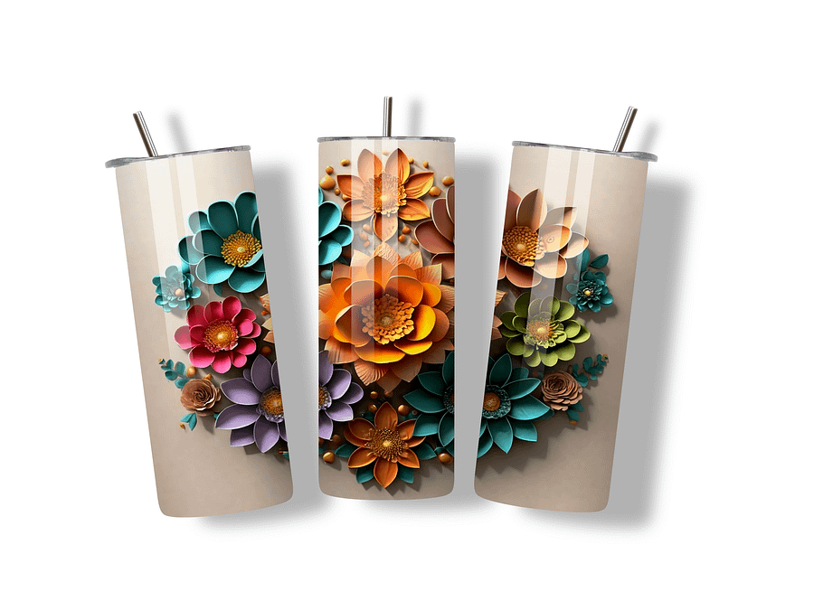 Floral Bloom 20oz Skinny Tumbler with Metal Straw – Vibrant Multicolor Flower Design – Double-Walled Insulated Stainless Steel Tumbler Gift for Flower Lovers and Nature Enthusiasts product image (3)
