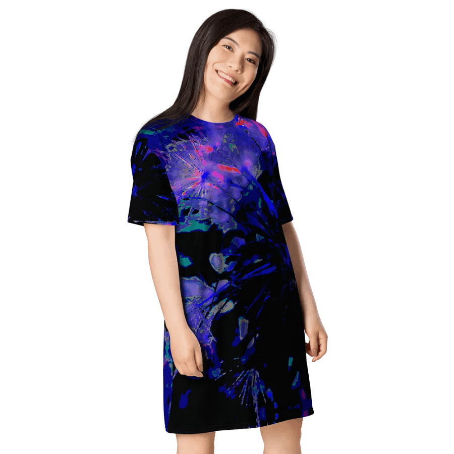 Abstract Funky Neon Dandelion Seeds Ladies T Shirt Dress product image (5)