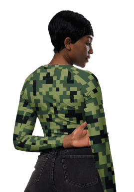 Military Green Camouflage Pixels Camo Pattern Long Sleeve Crop Top product image (4)