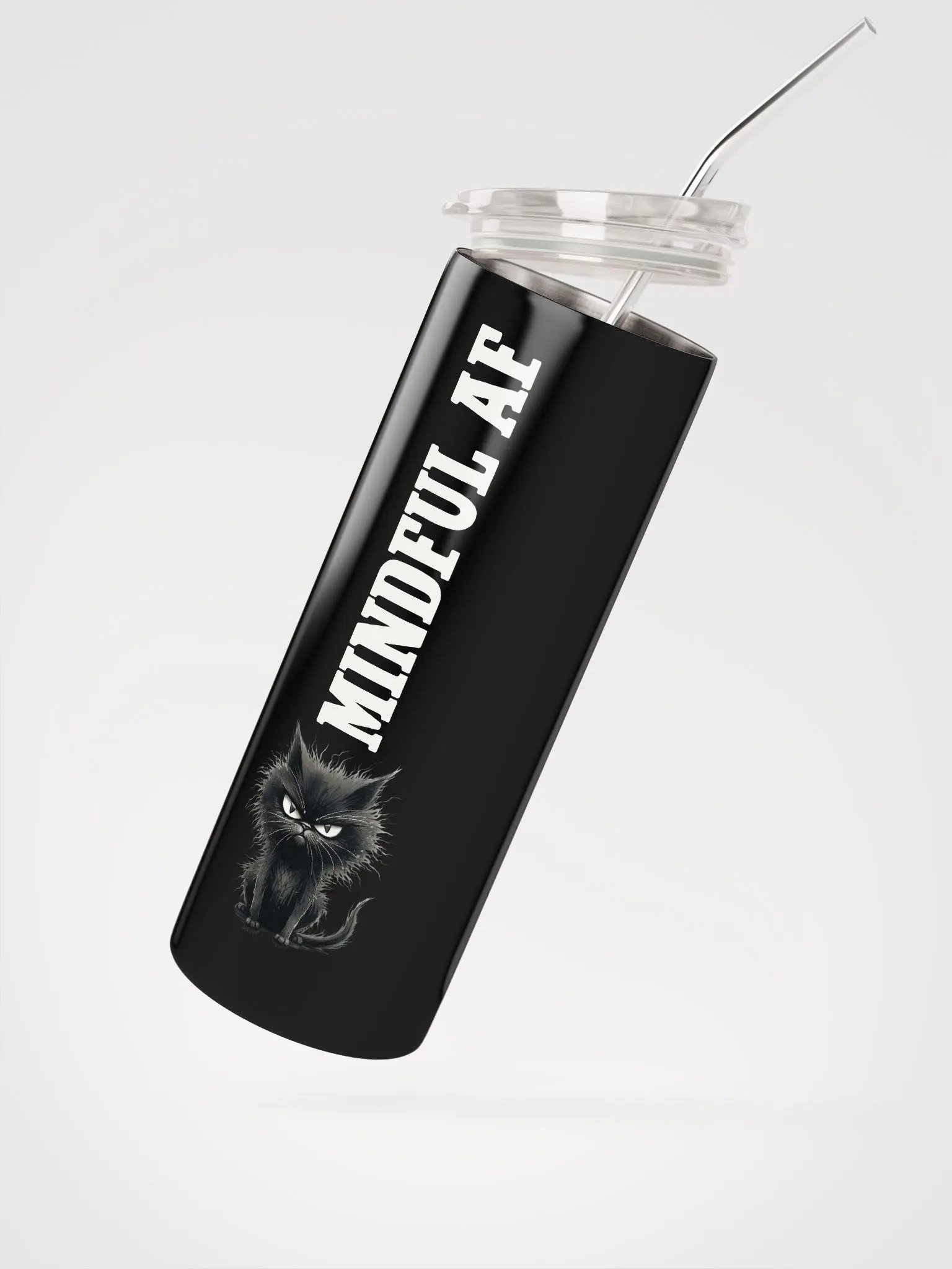 Mindful AF Stainless Steel Tumbler with Cat Illustration | Eco-Friendly Gift! product image (2)