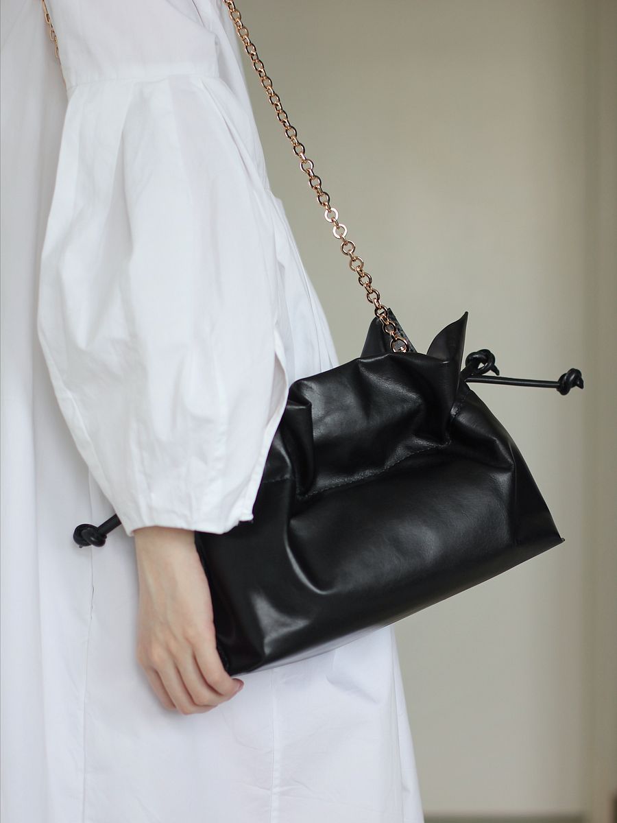 Sample Sale – Black Soft Leather Drawstring Clutch product image (3)