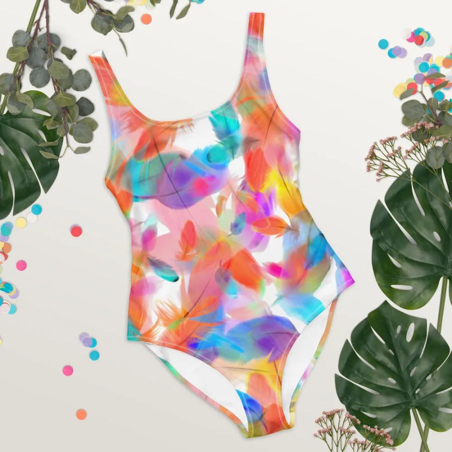 Colorful Feather Pattern Design One Piece Swimsuit - v1 product image (8)