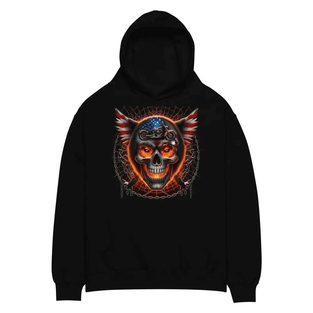 Flaming Skull Patriot Motorcycle Oversized Hoodie #27 product image (2)