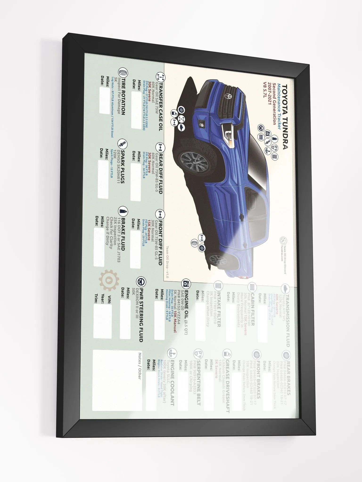 2ND GEN TUNDRA MAINTENANCE TRACKER - Blue (Framed) product image (4)