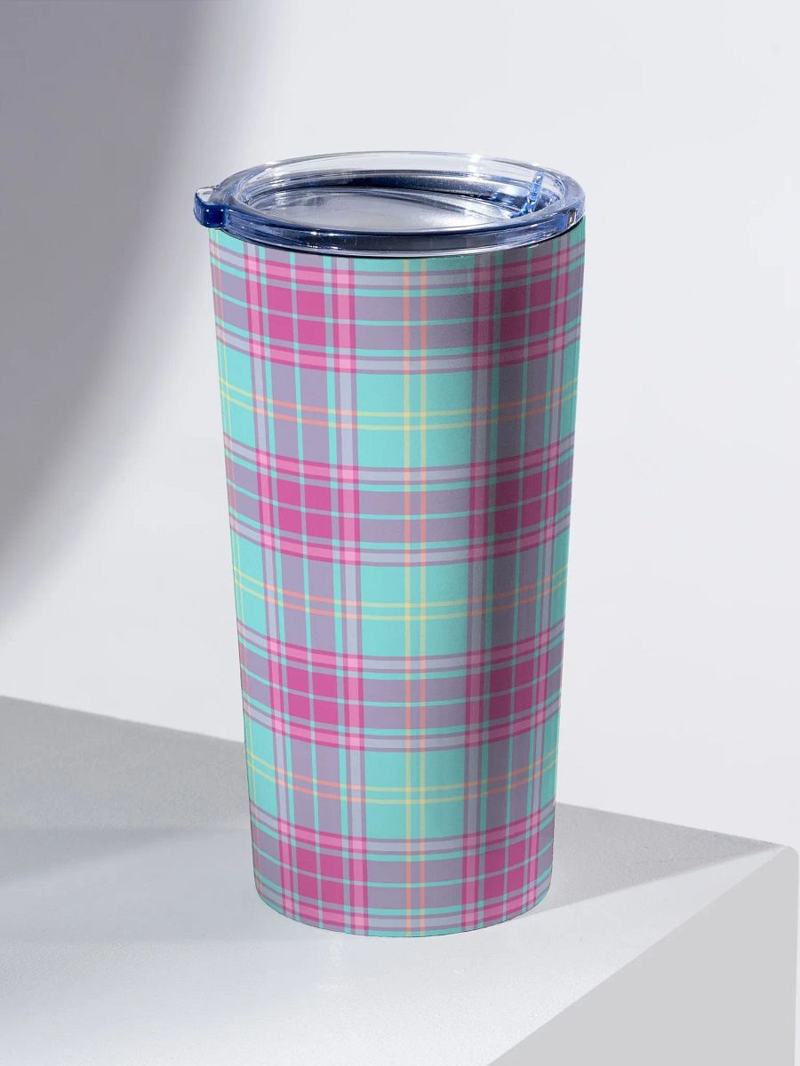 Hot Pink and Aqua Plaid Travel Tumbler product image (1)