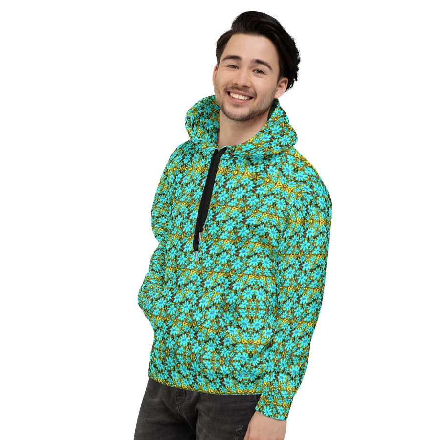 Abstract Distressed Green Flowers on a Grungy Yellow Background Unisex Hoodie product image (15)