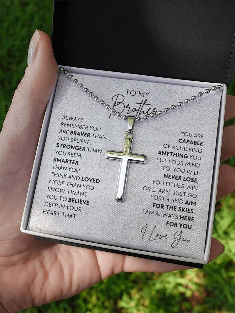 Brother Cross Necklace - You Are Braver Than You Believe product image (3)