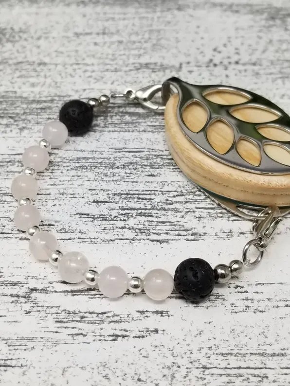 Pretty in Pink Aromatherapy Bracelet | Rose Quartz & Lava Stone | Handmade Accessory for Bellabeat Leaf Urban & Ivy product image (1)