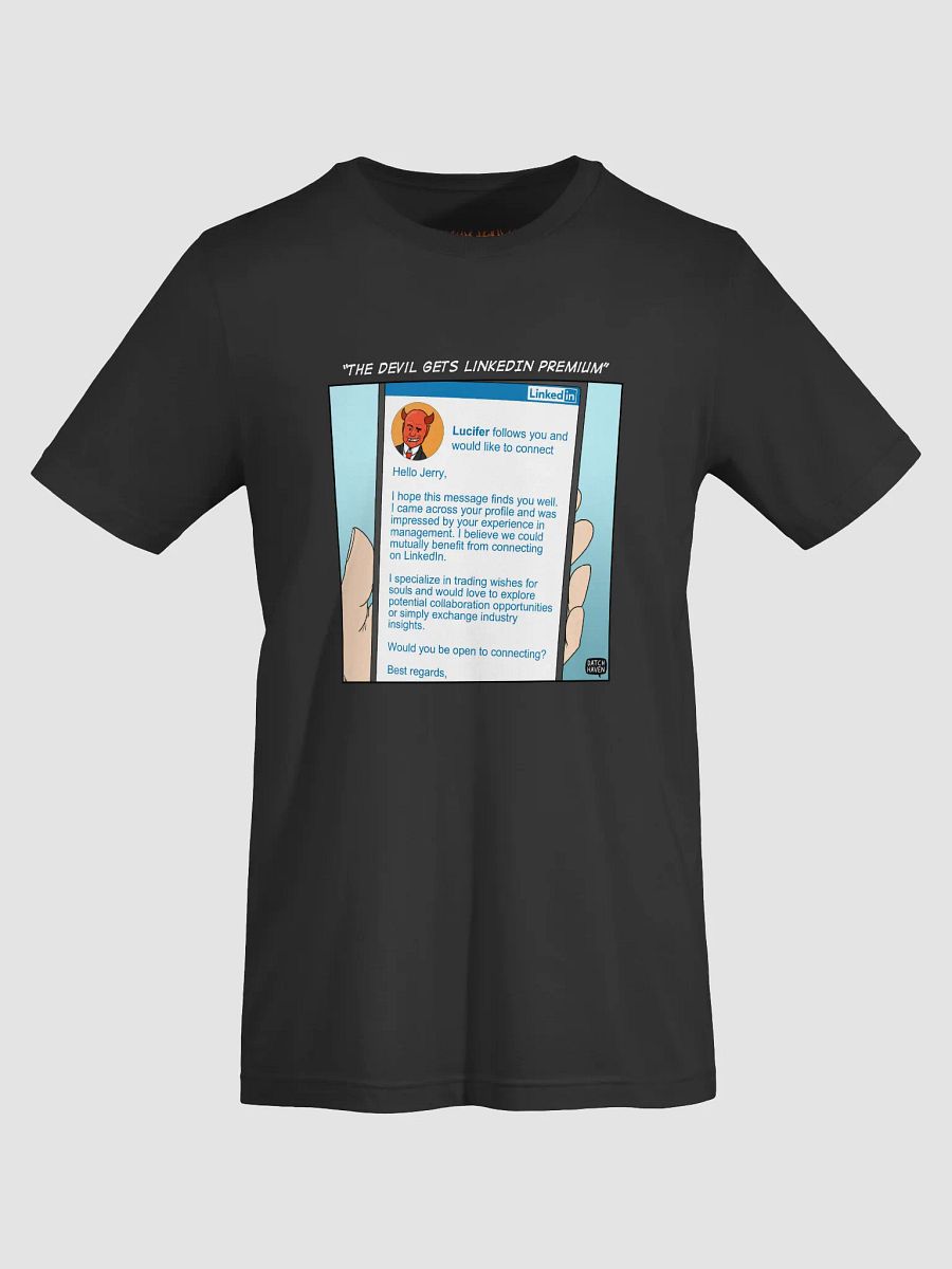 "The Devil gets LinkedIn Premium" soft t-shirt product image (7)