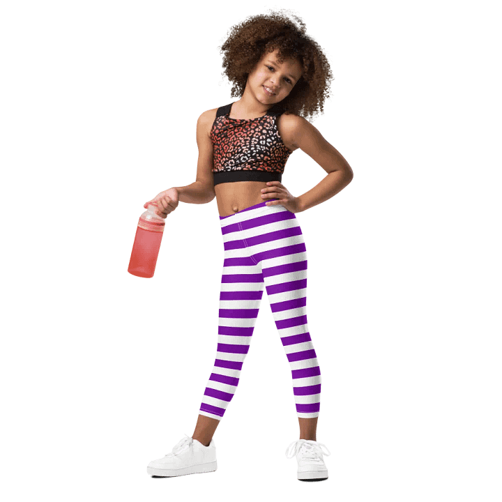 Striped Purple and White Kids Leggings product image (1)