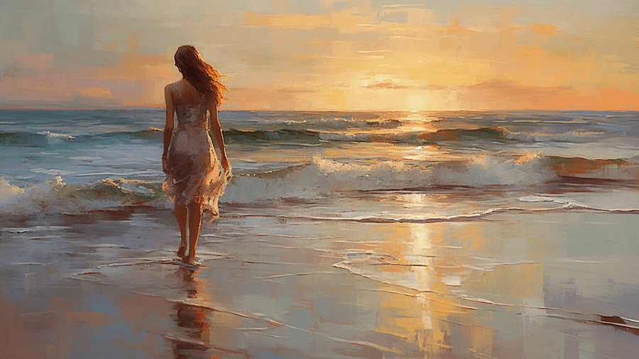 Vintage Woman on the Beach Painting - No Frame, Digital Download product image (1)