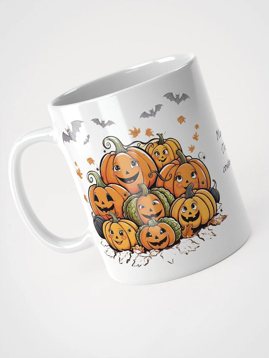 Halloween Pumpkins with Ghost Cats, Bats and Spiders White Glossy Ceramic Mug product image (3)