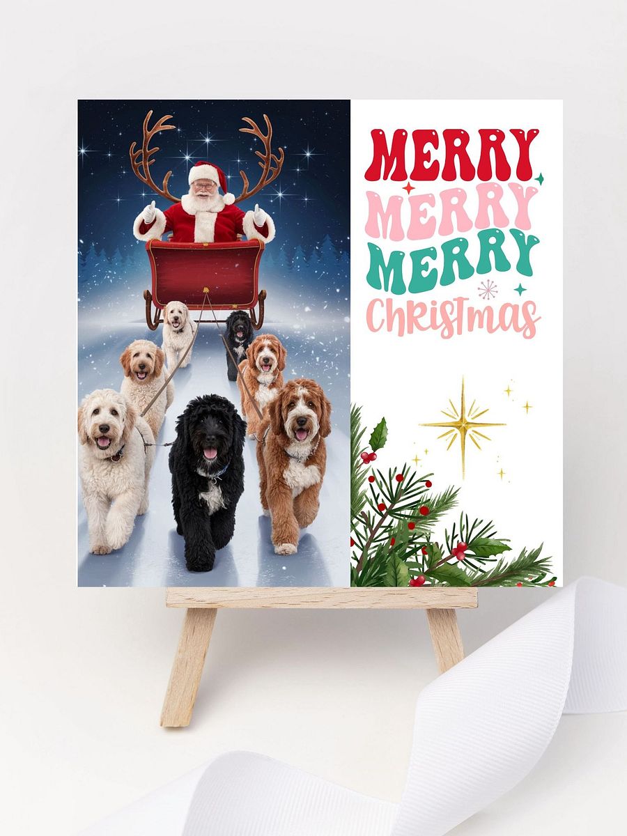 15cmx15cm Cavoodle Sleigh & Santa Xmas Card product image (10)