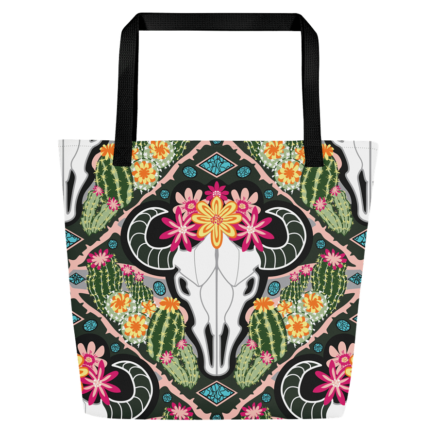 Western Americana Cacti Cow | Illustrated Tote Bag | by Monique Faella Designs™ product image (1)