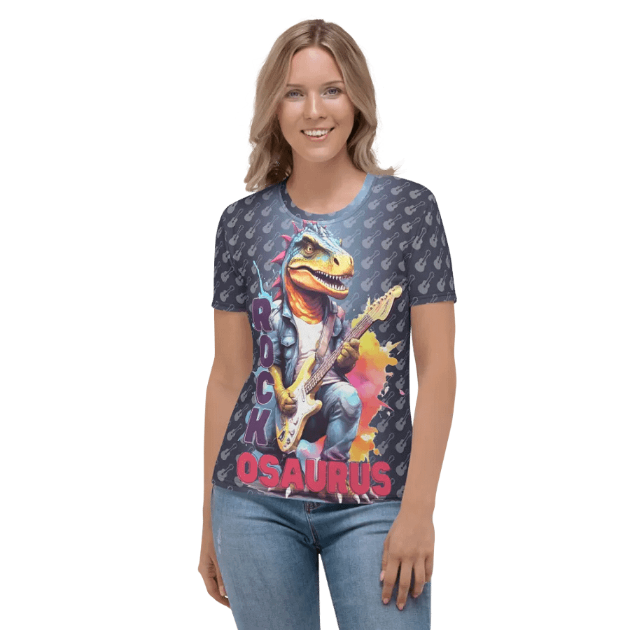 Rockosaurus Dinosaur Playing Guitar All Over Print T-shirt product image (2)
