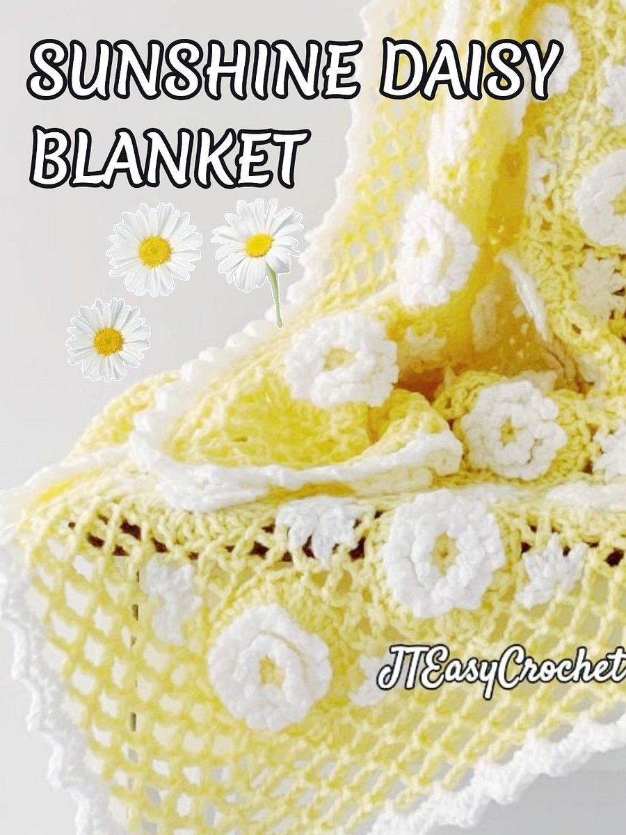 Sunshine Daisy Flower Motif Baby Blanket Crochet Pattern, Crochet Flower Blanket Baby Gift product image (7)