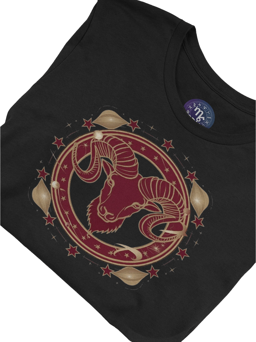 Exclusive Aries Zodiac T-Shirt - Regal Ram and Celestial Stars on Black product image (7)