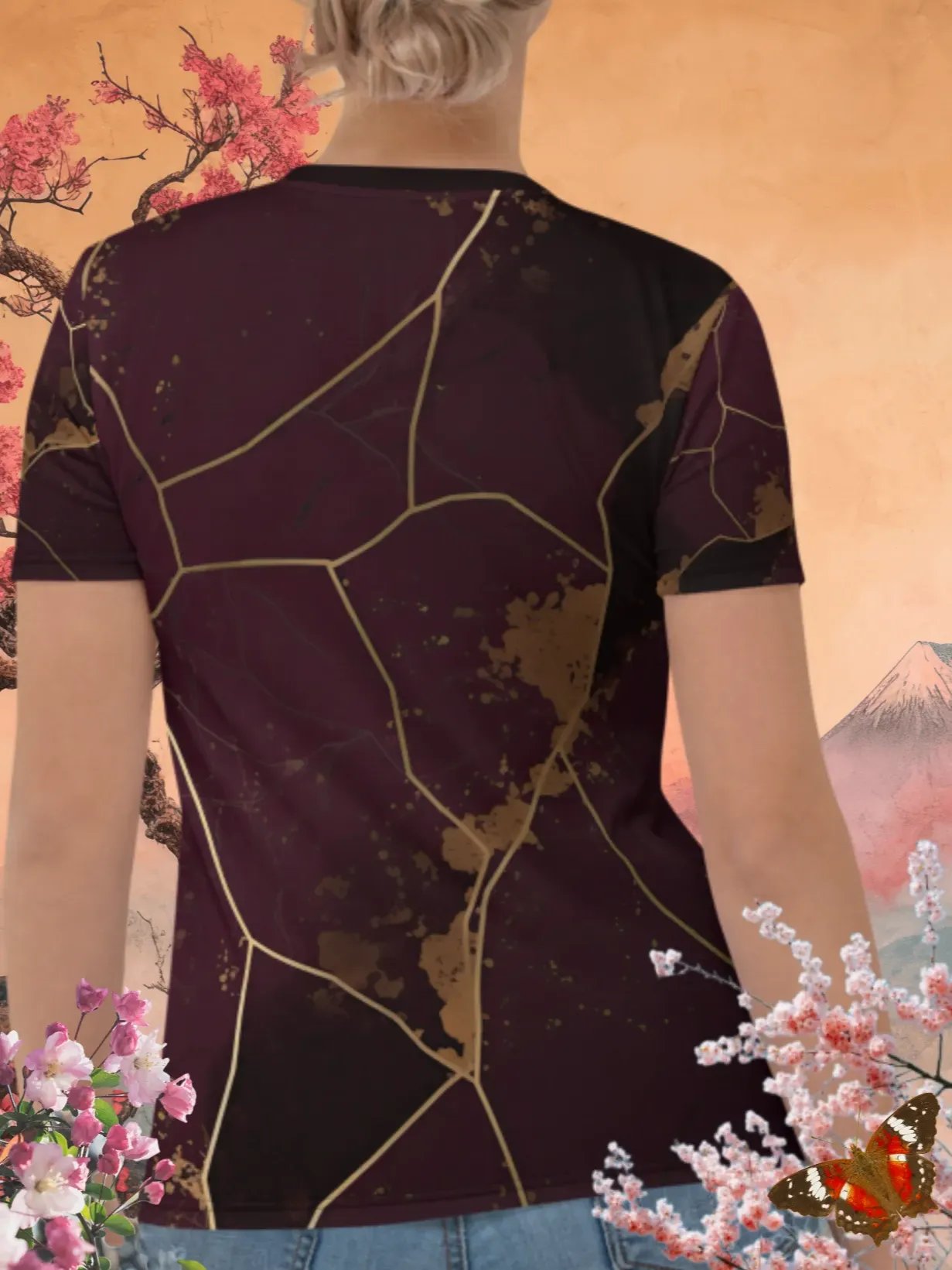 Plum & Gold Kintsugi Print T-Shirt product image (4)
