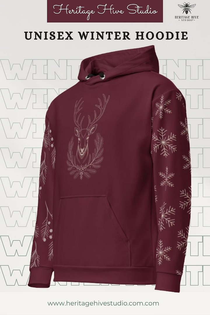 Berry Red Winter Reindeer Hoodie | Cozy Unisex Christmas product image (1)