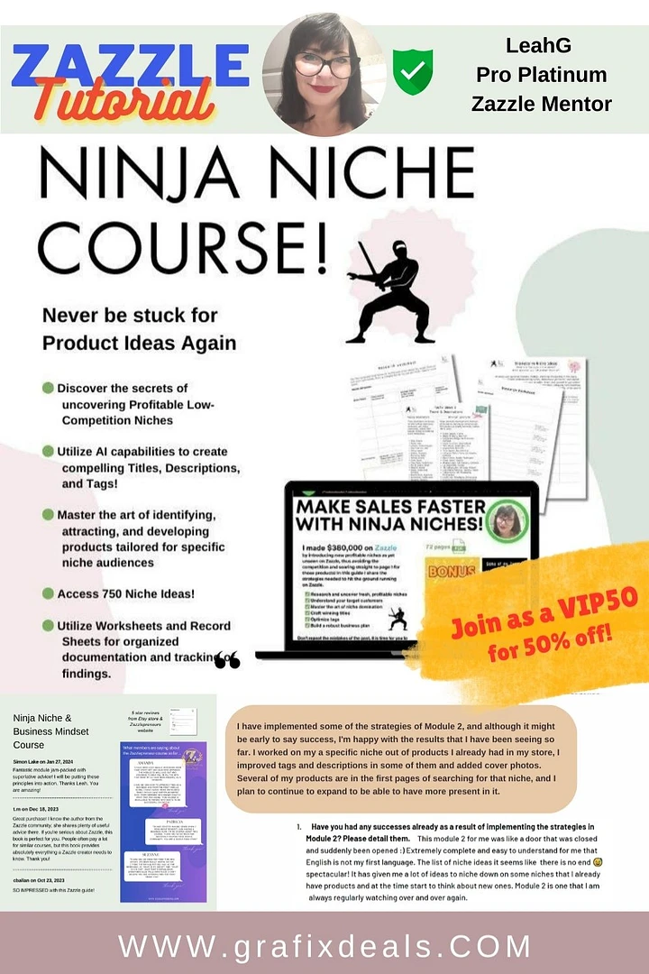 Zazzle Ninja Niche Slayers Course by LeahG Pro Platinum product image (1)