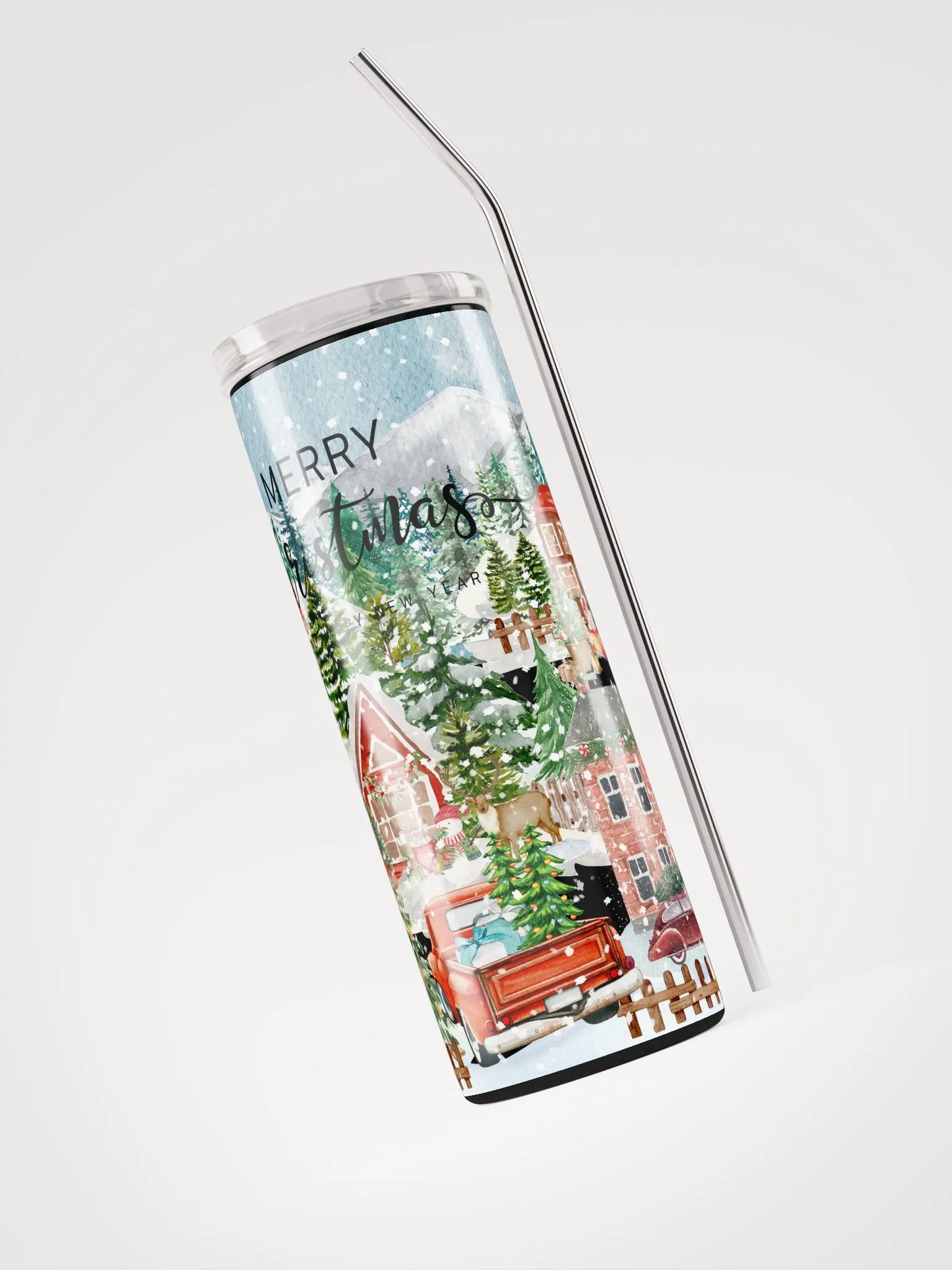 MERRY CHRISTMAS VILLAGE TUMBLER REUSABLE STRAW product image (4)