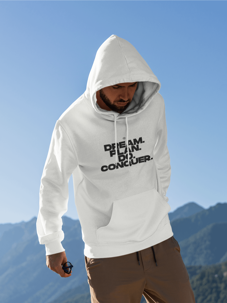 DREAM PLAN DO CONQUER UNISEX ORGANIC HOODIE WHITE product image (2)