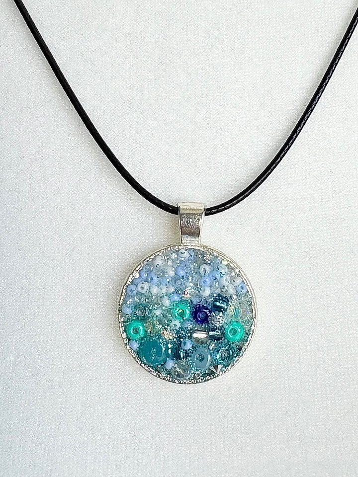 Ocean Dreamscape Pendant Necklace | Handmade Gradient Bead Art | Coastal Charm Jewelry by Monique Faella Designs™ product image (4)