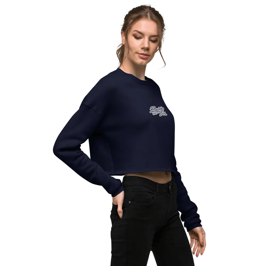 Bubbly and a B*tch (navy & white thread) embroidered fleece crop crew product image (10)