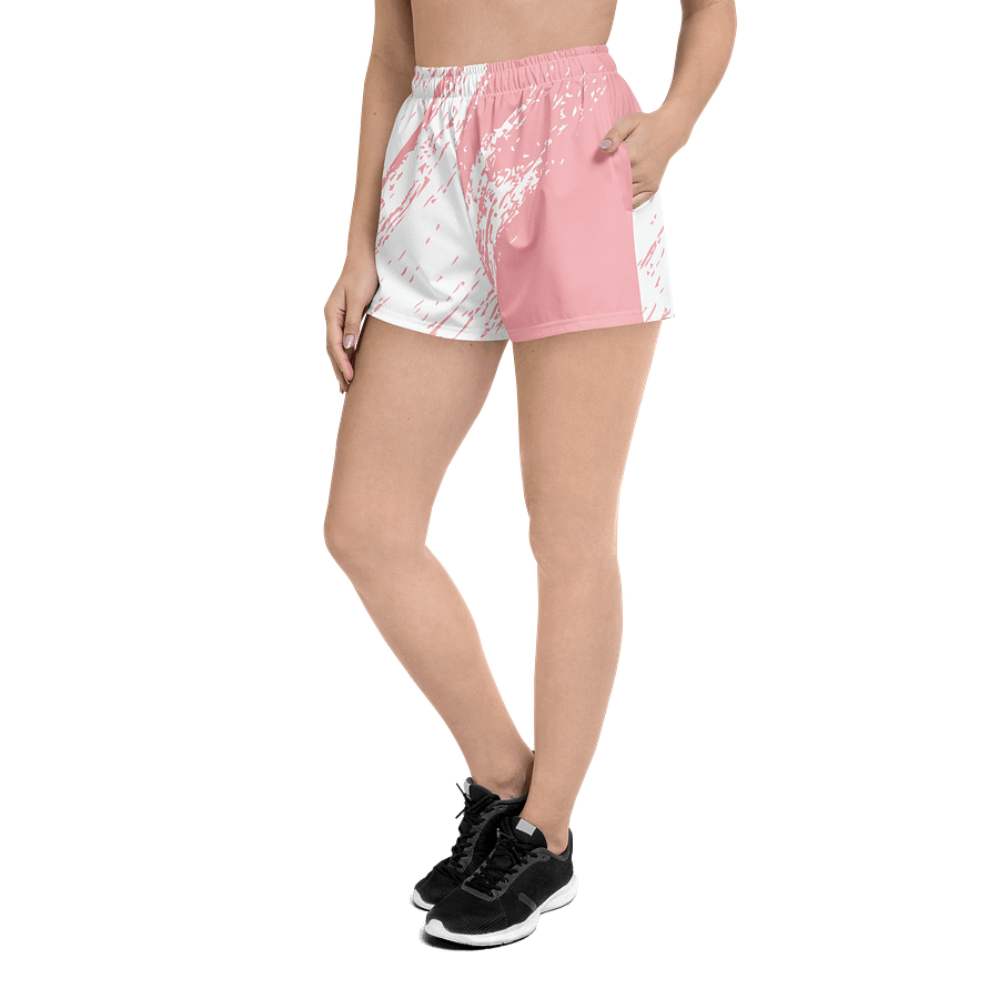 Women's | BRN.2C.C.™ Athletic Shorts | Pink Logo on Pink & White Splash | Sporty Coastal Style | High-Waisted Fit product image (2)
