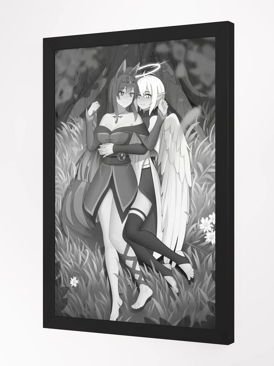 Cuddles under the cherry blossom black and white framed product image (2)