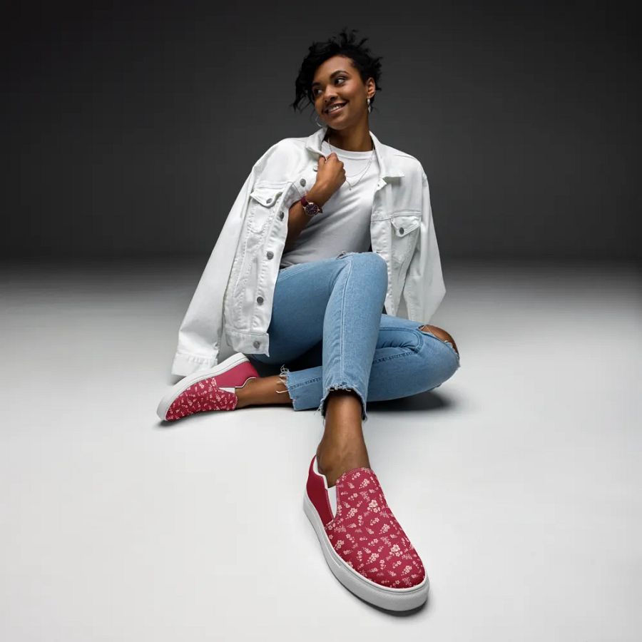 Cherry Blossoms on Magenta Floral Women's Slip-On Canvas Shoes product image (10)