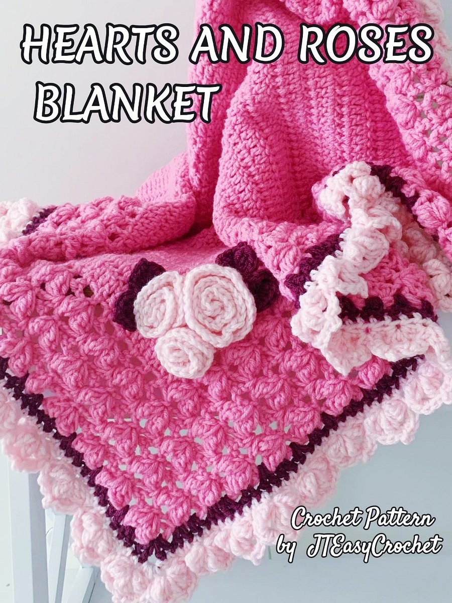 Hearts And Roses Throw Blanket Crochet Pattern with Rose Bouquet Applique product image (6)