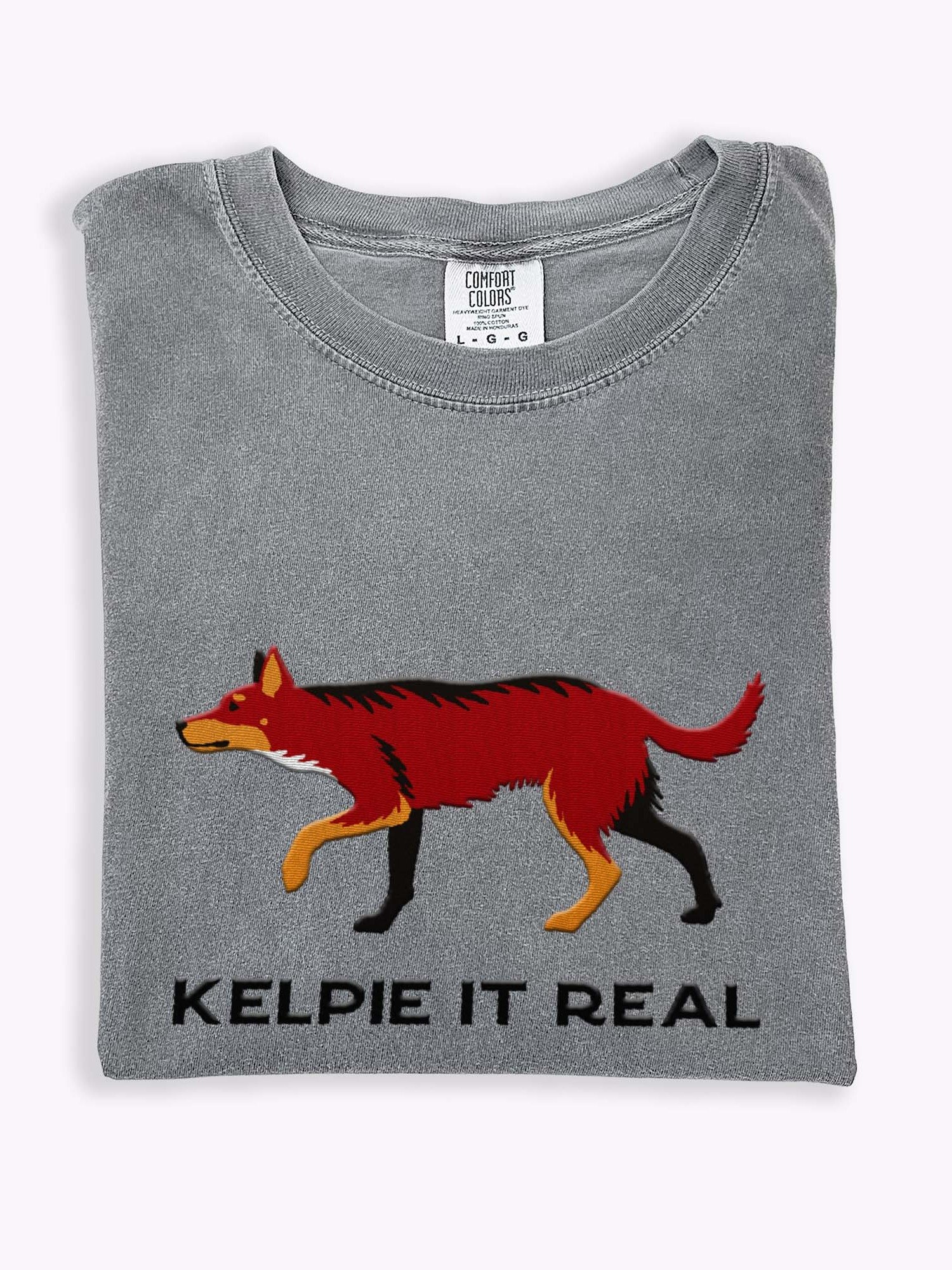 Kelpie It Real T-Shirt(Embroidered) of an Australian Kelpie(Brown & Tan) product image (1)