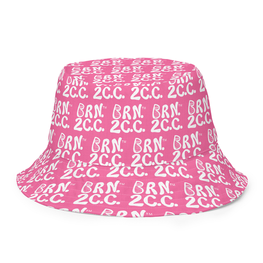 Adults Unisex | Reversible Bucket Hat | BOURNE to Cape Cod™ x BRN.2C.C.™ All-Over Logo Print | Coastal Style Sun Hat | Brilliant Rose & White product image (1)