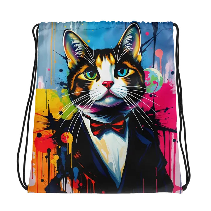 Dapper, literal tuxedo Cat, All-Over Drawstring Bag product image (1)