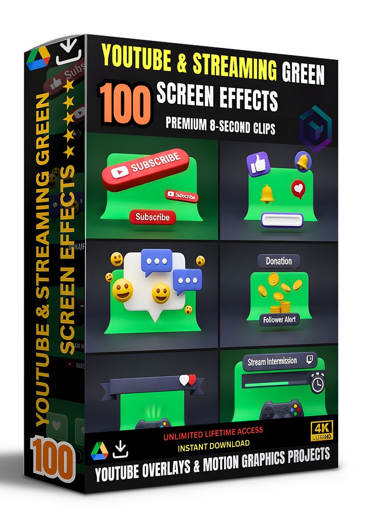 100 HIGH-QUALITY YOUTUBE STREAMING GREEN SCREEN EFFECTS BUNDLE FOR CREATORS product image (1)