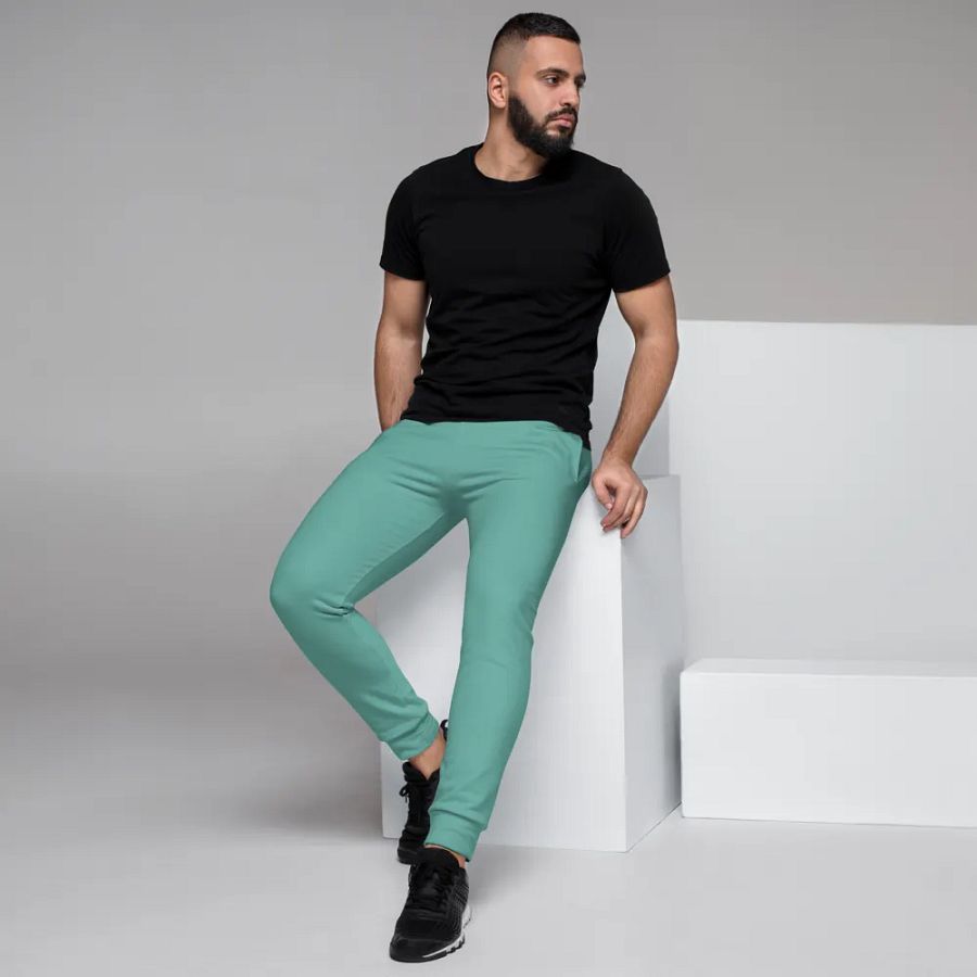 Plain Turquoise Green True Summer Recycled Polyester Premium Men's Joggers by Treasure Pie product image (7)