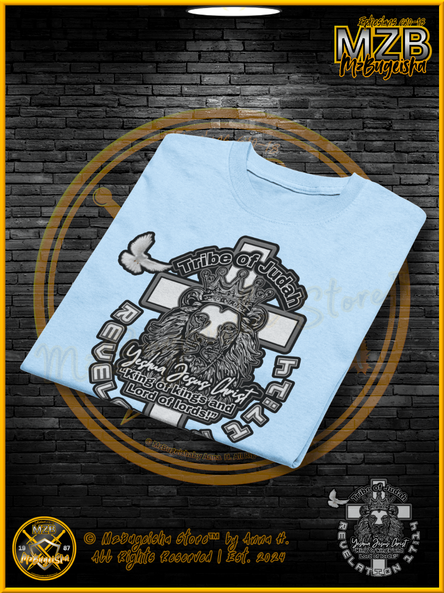 T-Shirt - MzBugeisha™ "Yeshua Jesus Christ King of kings " [V2/light-blue] Faith Based T-Shirt By Anna H. product image (5)