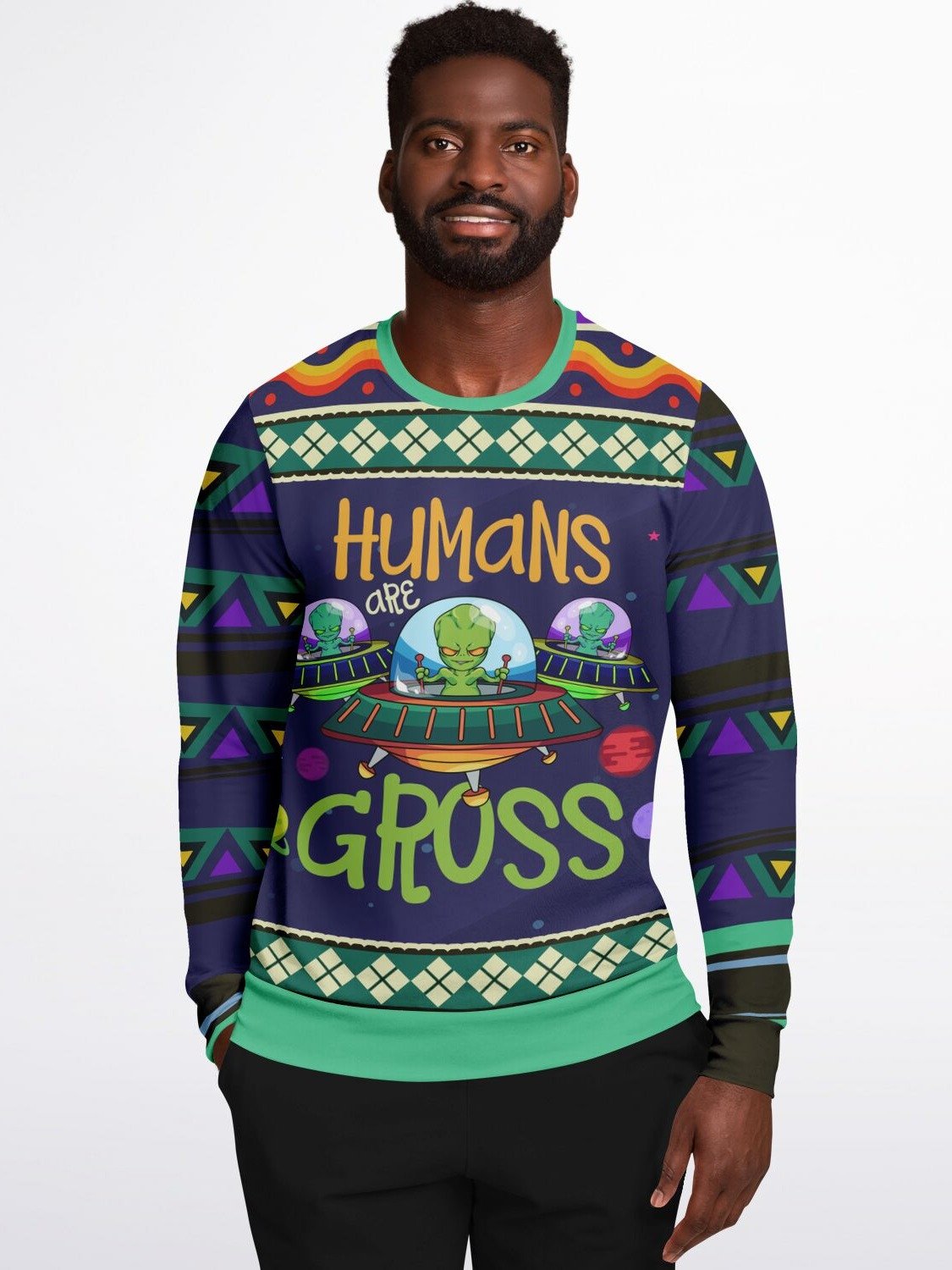 "Humans Are Gross" Alien Christmas Sweatshirt | Quirky Space-Themed Ugly Xmas Sweater | Offbeat Holiday Outfit product image (7)