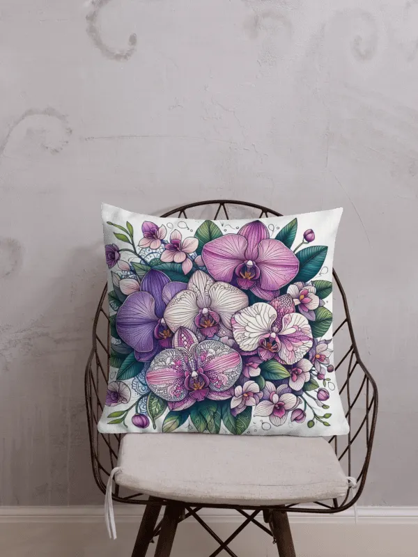 Orchid Dreams All-Over Print Pillow | AI Design flower mandala motif product image (1)