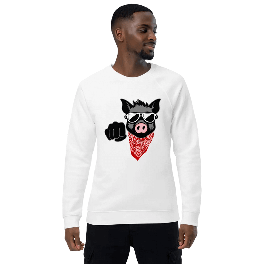 Kinky Fist Pig · organic raglan sweatshirt product image (1)