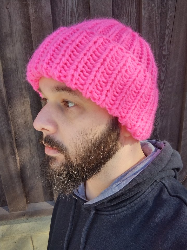 Neon Pink Knit Beanie with Folded Brim product image (1)