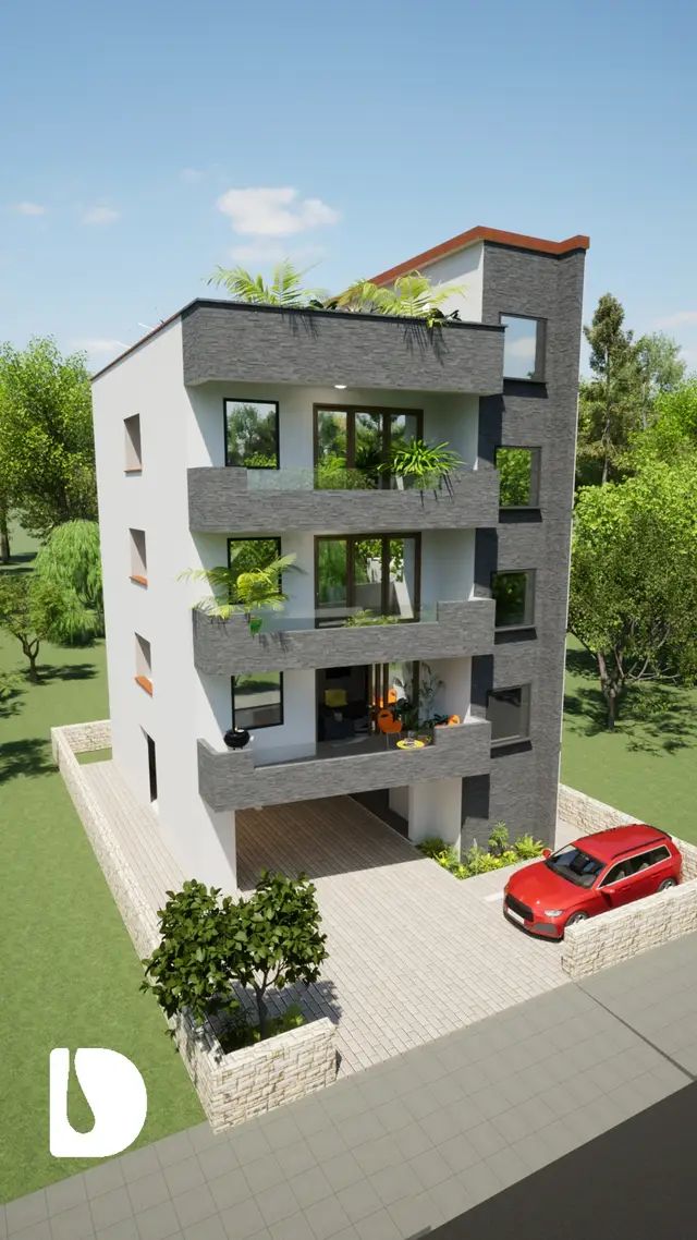 Download link: https://dprodesign.shop/products/architectural-design-da43202a Architectural Design for building ID: DA43202A On a small 40X60 lot/ plot, construct 3 Apartments each with 2 bedroom and 2 bathrooms accessible through a corridor and 1 ensuite. There is one 2 BHK apartment per floor. 3 vehicle parking spaces are available with space for outdoor weather protected garbage collection. Floor Plan available in metric system and imperial system (upon request): Total Floor Area = 555sqm/ 5974sqft Ground Floor Area = 111sqm/1195sqft Apartment Area = 80sqm/861sqft Ground Floor: 3 Parking Spaces Outdoor weather protected garbage collection Stairs and Lift/ Elevator to the first floor First Floor: There is 1 Double Bedroom Apartment with 2 bathrooms (one is ensuite/ self contained) Private front balcony accessed through the living room Private side balcony accessed through the kitchen with provisions for outdoor cooking and laundry Stairs and Lift/ Elevator to the ground and second floor Second Floor: There is 1 Double Bedroom Apartment with 2 bathrooms (one is ensuite/ self contained) Private front balcony accessed through the living room Private side balcony accessed through the kitchen with provisions for outdoor cooking and laundry Stairs and Lift/ Elevator to the first and third floor.  Third Floor: There is 1 Double Bedroom Apartment with 2 bathrooms (one is ensuite/ self contained) Private front balcony accessed through the living room Private side balcony accessed through the kitchen with provisions for outdoor cooking and laundry Stairs and Lift/ Elevator to the second and root top (fourth floor) Roof top: Rooftop can be adapted as a covered roof Access to water tanks Available for laundry use and as a patio with a sink Stairs and Lift/ Elevator to the third floor #architecture #dprodesign #beautifuldesign #40x60