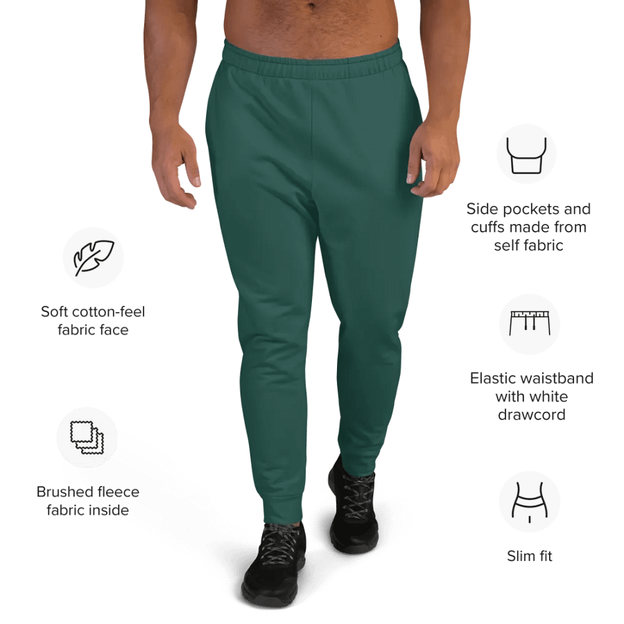 Plain Dark Green Soft Summer Recycled Polyester Premium Men's Joggers by Treasure Pie product image (9)