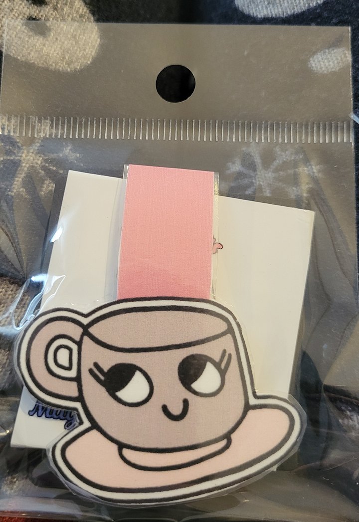Cute Cartoon Lilac Teacup and Saucer Character Magnetic Laminated Bookmark for Foodies product image (1)