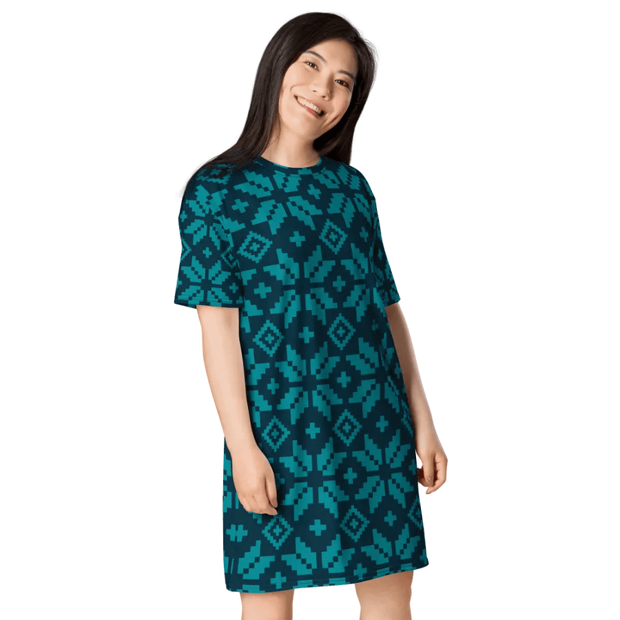 Symmetric Teal Diamond T-Shirt Dress product image (4)