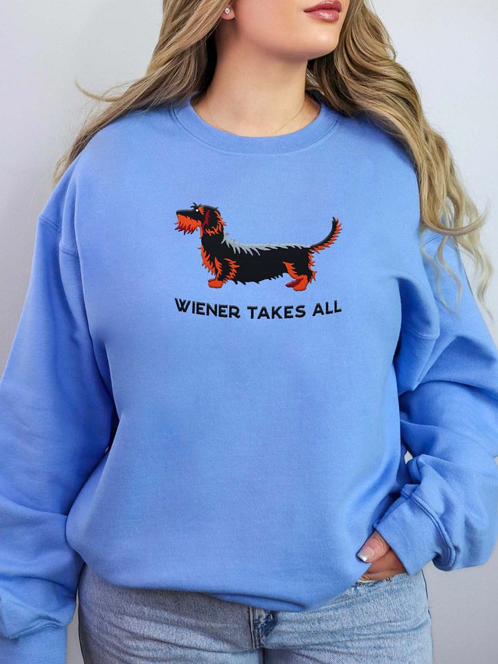 Wiener Takes All Sweatshirt (Embroidered) of a Wirehaired Dachshund(Black & Tan) product image (2)