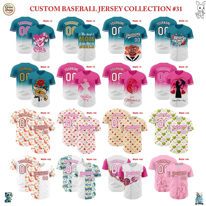Authentic Baseball Jersey, Custom Baseball Jersey, Personalized Sport Jersey, Colorful, Flowers, Number, Logo, Love, Mom, Mother product image (1)